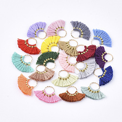 Polycotton(Polyester Cotton) Tassel Pendants Decorations, with Brass Findings, Fan Shape, Golden