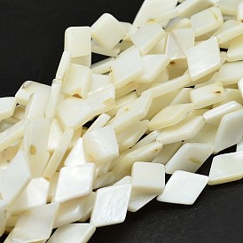Dyed Natural Freshwater Shell Rhombus Bead Strands, 15x10x3mm, Hole: 1mm, about 26pcs/strand, 14.9 inch
