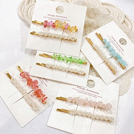 Imitation Pearl Iron Alligator Hair Clips Sets, with Natural Crystal Hair Accessories for Gril