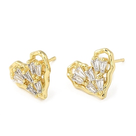 Cubic Zirconia Heart Stud Earrings, Brass Earrings for Women