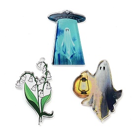 Halloween Printed Acrylic Pendants, Ghost/Leaf