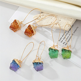 Vintage Geometric Resin Earrings with Natural Stone-Inspired Pendant for Women's Jewelry