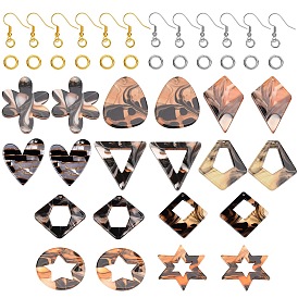 Acrylic Pendants, for DIY Bracelet Necklace Earring Jewelry Craft Making, Iron Open Jump Rings, Brass Earring Hooks, Ear Wire, with Beads