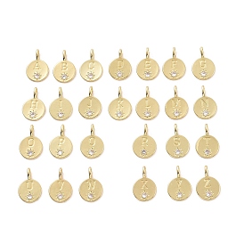 Eco-friendly Rack Plating Brass Micro Pave Cubic Zirconia Pendants, Cadmium Free & Lead Free, Long-Lasting Plated, Flat Round with Sun & Letter Charm