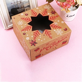 Прямоугольные бумажные хлебопекарные коробки с окошком, подарочная коробка на рождественскую тематику, для мини торта, кекс, упаковка печенья