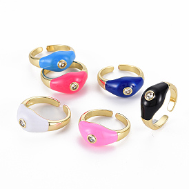 Латунные микро проложить манжеты кольца кубического циркония, открытые кольца, с эмалью, без кадмия, без никеля и без свинца, реальный 16 k позолоченный