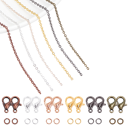 DIY Necklace Making Kits, Including Brass Coated Iron Cable Chains, Zinc Alloy Lobster Claw Clasps and Iron Open Jump Rings