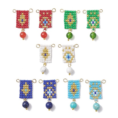 2Pcs 2 Style Handmade MIYUKI Round Rocailles Seed Loom Pattern, Rectangle with Hamsa Hand Pendants