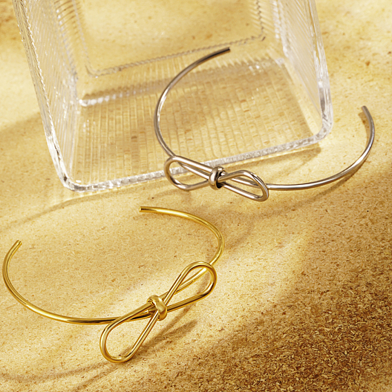 304 женские браслеты-манжеты из нержавеющей стали, бантом