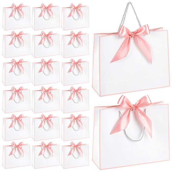24шт. прямоугольные бумажные подарочные пакеты для хранения с ручками и лентами, сумка для покупок