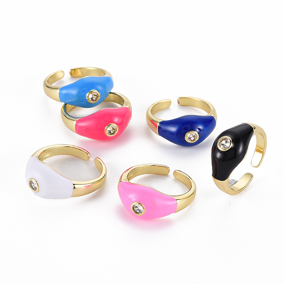 Латунные микро проложить манжеты кольца кубического циркония, открытые кольца, с эмалью, без кадмия, без никеля и без свинца, реальный 16 k позолоченный