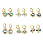 Evil Eye Real 18K Gold Plated Brass Dangle Leverback Earrings, with Enamel and Cubic Zirconia