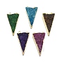 Natural Druzy Agate Pendants, Edge Golden Plated, with Golden Tone Brass Finding, Triangle, Dyed & Heated