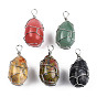 Mixed Gemstone Pendants, with Brass Wire Wrapped, Egg Shape Charm