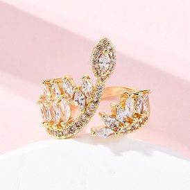 Латунные кольца-манжеты с микропаве и прозрачным цирконием для женщин, лошадиный глаз , стойки покрытие, без кадмия и без свинца, долговечный