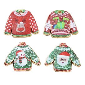 Rack Plating Alloy Enamel Pendants, Golden, Christmas Sweater