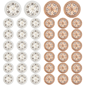 40шт 2 цвета сплава горный хрусталь хвостовик кнопки, 1-луночное, полукруглый с цветком