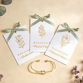 12Pcs Knot Iron Torque Bangles for Women, with 12 Sheets Paper Bridesmaid Cards