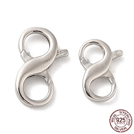 Rhodium Plated 925 Sterling Silver Double Opening Lobster Claw Clasps, Infinity Shape, with 925 Stamp