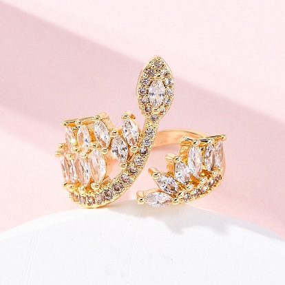 Латунные кольца-манжеты с микропаве и прозрачным цирконием для женщин, лошадиный глаз , стойки покрытие, без кадмия и без свинца, долговечный