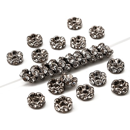 Латунные бусины разделители для поставки стразов, класс AAA, волнистый край, без никеля , металлический черный , рондель, 6x3 мм, отверстие : 1 мм