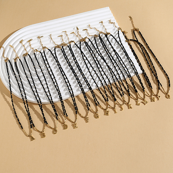 Женское ожерелье с подвеской из натуральной черной шпинели в форме круглой граненой буквы «Инициал» из нержавеющей стали, золотые