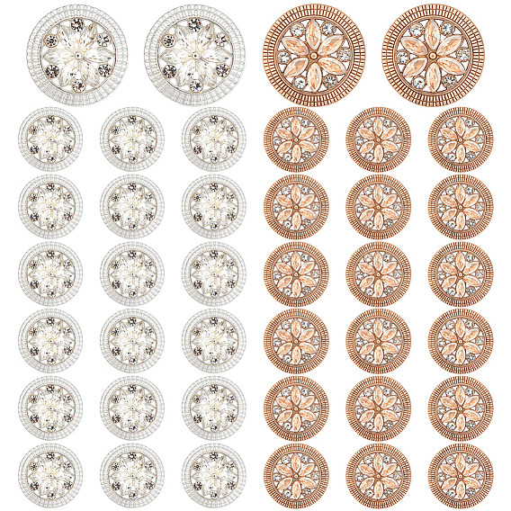 40шт 2 цвета сплава горный хрусталь хвостовик кнопки, 1-луночное, полукруглый с цветком