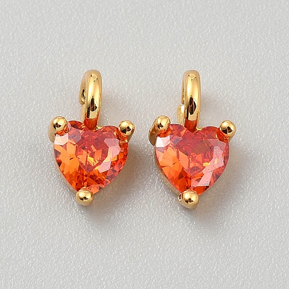 Подвески из латуни с микропаве из кубических цирконий, сердце, граненые