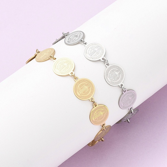 Религия 304 браслеты из нержавеющей стали для женщин, плоский круглый со святым