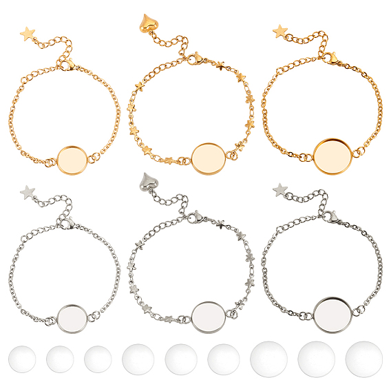 Набор для самостоятельного изготовления браслетов-куполов, включая 304 изготовление браслета из звеньев из нержавеющей стали, Кабошоны из стекла