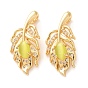 Латунные микропаве прозрачные подвески с фианитом, перьевые подвески с зелено-желтым кошачьим глазом, долговечный, стойки покрытие, без свинца и без кадмия