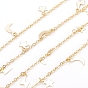 Handmade Brass Cable Chains, with Moon & Star & Lightning Charms and Spool, Soldered, Long-Lasting Plated