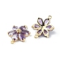 Brass Pave Medium Orchid Cubic Zirconia Connector Charms, Flower Links
