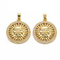 Brass Micro Pave Cubic Zirconia Pendants, Nickel Free, Flat Round with Sun