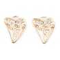 Brass Micro Pave Clear Cubic Zirconia Pendants, Cadmium Free & Nickel Free & Lead Free, Heart with Rose