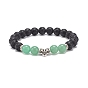 3Pcs 3 Style Natural Mixed Gemstone Round Beaded Stretch Bracelets Set with Alloy Tube for Women
