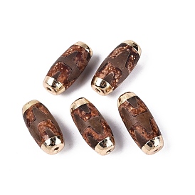 Бусины из агата дзи в тибетском стиле, природных бисера агат, окрашенные, баррель, с фурнитурой позолоченной латунной, золотые, седло коричневый