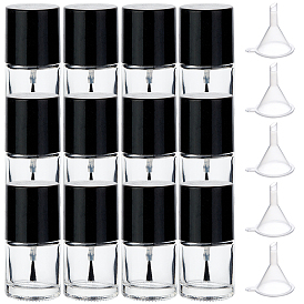 Transparent Glass Nail Polish Empty Bottle, with Brush and Plastic Funnel Hopper