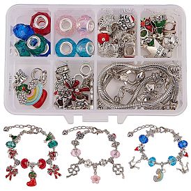 SUNNYCLUE Brass European Style Bracelet Jewelry Making Set, with Alloy Enamel European Dangle Charms and Large Hole Pendants