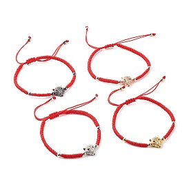 Leopard Brass Micro Pave Cubic Zirconia Braided Bead Bracelet for Teen Girl Women, Red