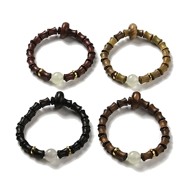 Эластичные браслеты из сандалового дерева и синтетических светящихся камней, расшитые бисером, бамбук совместное