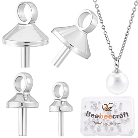 60Pcs 3 Styles Brass Cup Pearl Peg Bails Pin Pendants, for Half Drilled Beads