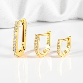 3 Pcs Elegant 925 Sterling Silver Clear Cubic Zirconia Oval & U-Shaped Hoop Earrings