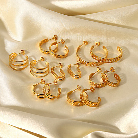 Fashion 18K Gold Plated Stainless Steel Hoop Earrings Earrings Gold Titanium Steel Chain C Shape Earrings For Women