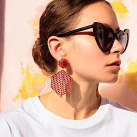 Sparkling Hexagon Tassel Earrings for Women - Geometric Alloy Diamond-studded Dangle Ear Jewelry