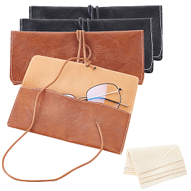 Nbeads 4Pcs Rectangle PU Leather Eyelasses Storage Bag, Portable Sunglass Bag, with Rope, with 4Pcs Suede Polishing Cloth