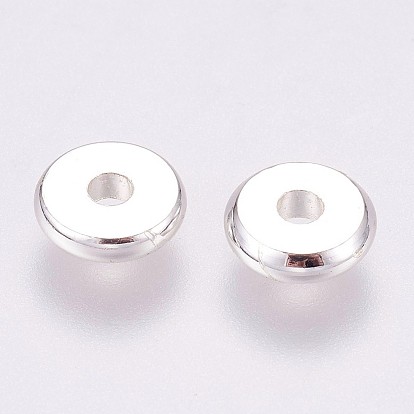 Brass Spacer Beads, Long-Lasting Plated, Flat Round, 925 Sterling Silver Plated