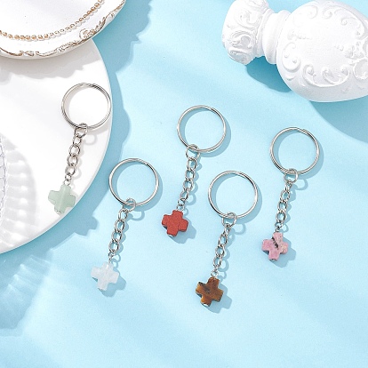 Брелки из смешанных драгоценных камней, с железной фурнитурой брелки, крестик, платина