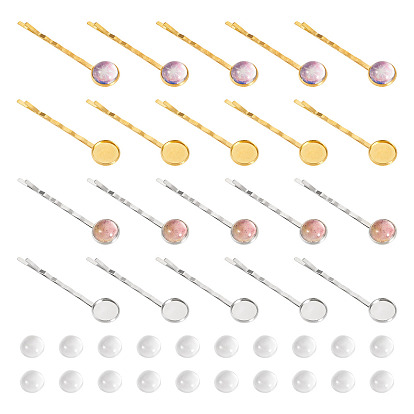 Набор для самостоятельного изготовления железных невидимок для волос, включая полукруглые стеклянные кабошоны