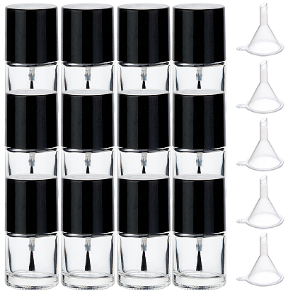 Transparent Glass Nail Polish Empty Bottle, with Brush and Plastic Funnel Hopper
